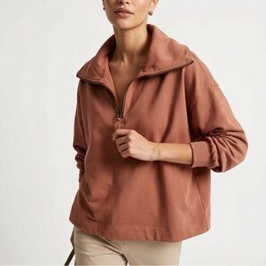 Lilla P Seasoft Half Zip Pullover Sweatshirt in Rust Clay | Relaxed Fit L